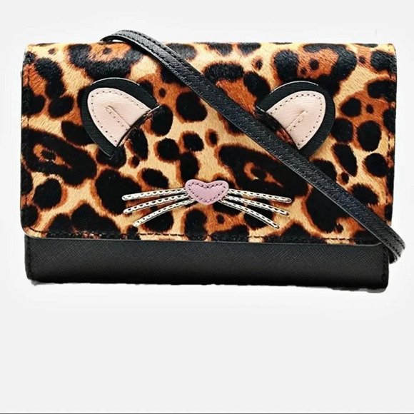 kate spade Handbags - Rare KATE SPADE Black Run Wild Leopard Leather Crossbody Bag
